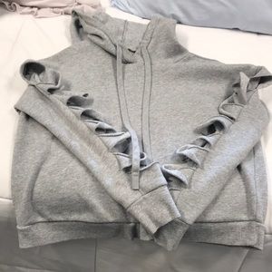 Alo yoga ripped sleeve grey sweatshirt